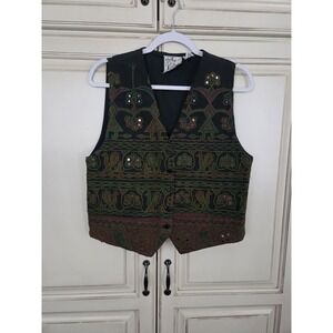 Vtg Strike A Pose Embroidered Vest Women's Md Lg Artsy‎ Boho Free Spirit